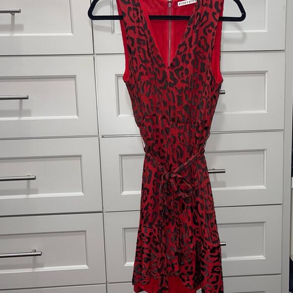 ALICE + OLIVIA Brooks Leopard Animal Print Fit & Flare Red Dress Size 4 - Picture 3 of 11